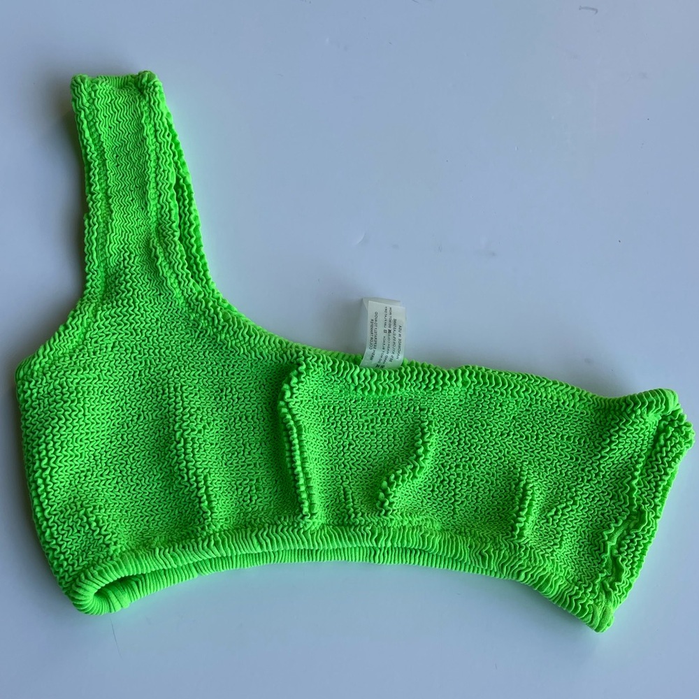 Rielli M/L Céline One Shoulder Bikini Top Swimsuit Crinkled Stretchy Neon Green